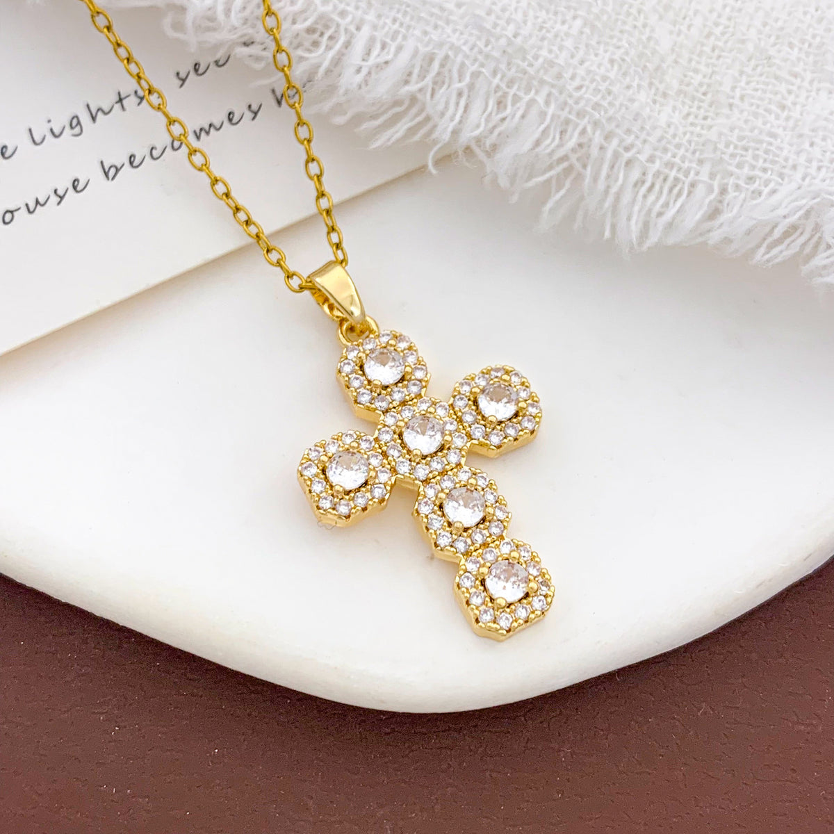 Faceted Stone Cross Necklace · mproduct-9ff19e37556594eabf62