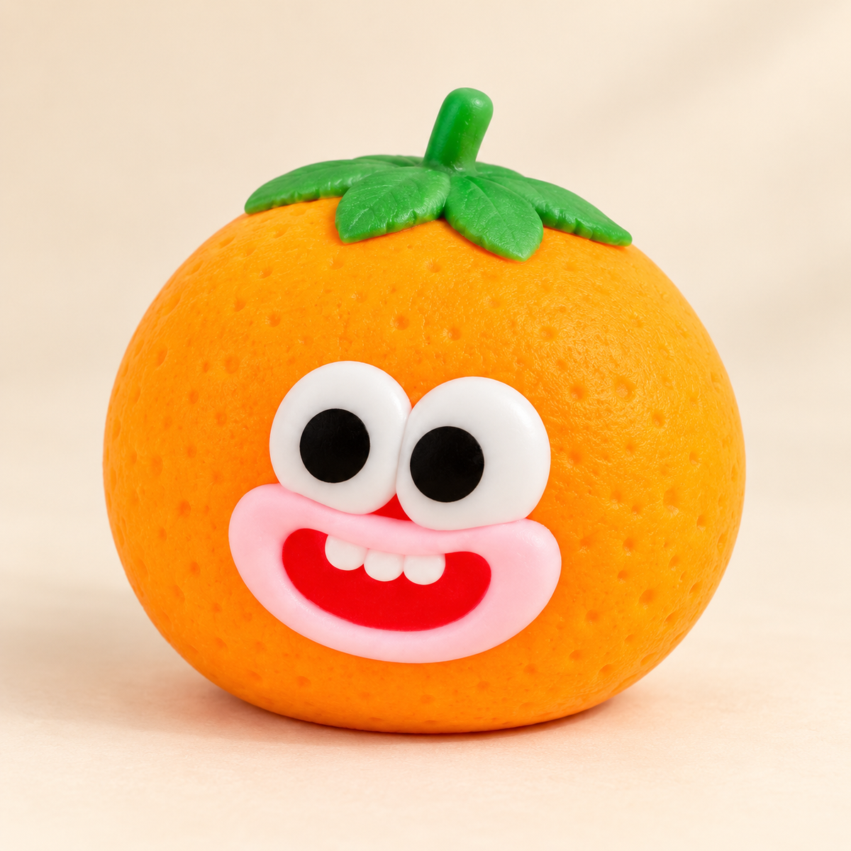 Orange Crunchy Squishy Toy with a Green Leaf Top and Funny Face · mproduct-a08051309d4ec217fd50