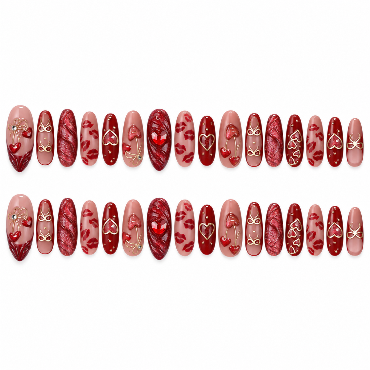 Berry Cherry Cat Eye Bow Press On Nail Set · mproduct-a18e2be12d602d5b65a0