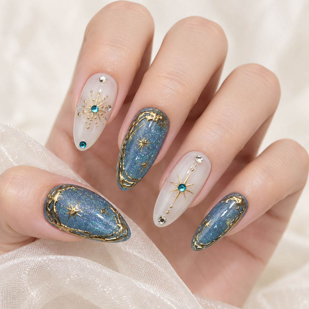 Galaxy Starlight Gilded Cat Eye Press On Nail Set · mproduct-a20ac72fea404a257c09