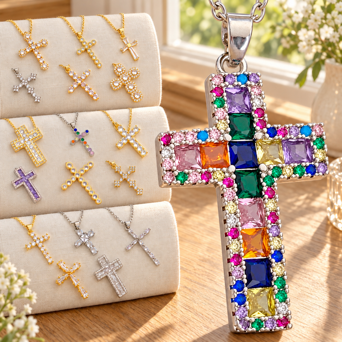 Faceted Stone Cross Necklace · mproduct-a3ec4b18b8c7018320ea