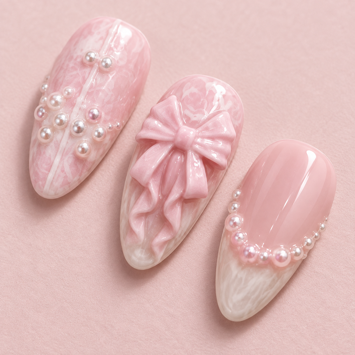 Sugar Pearl Bow French Press On Nail Set · mproduct-a411396becc1fec6f451
