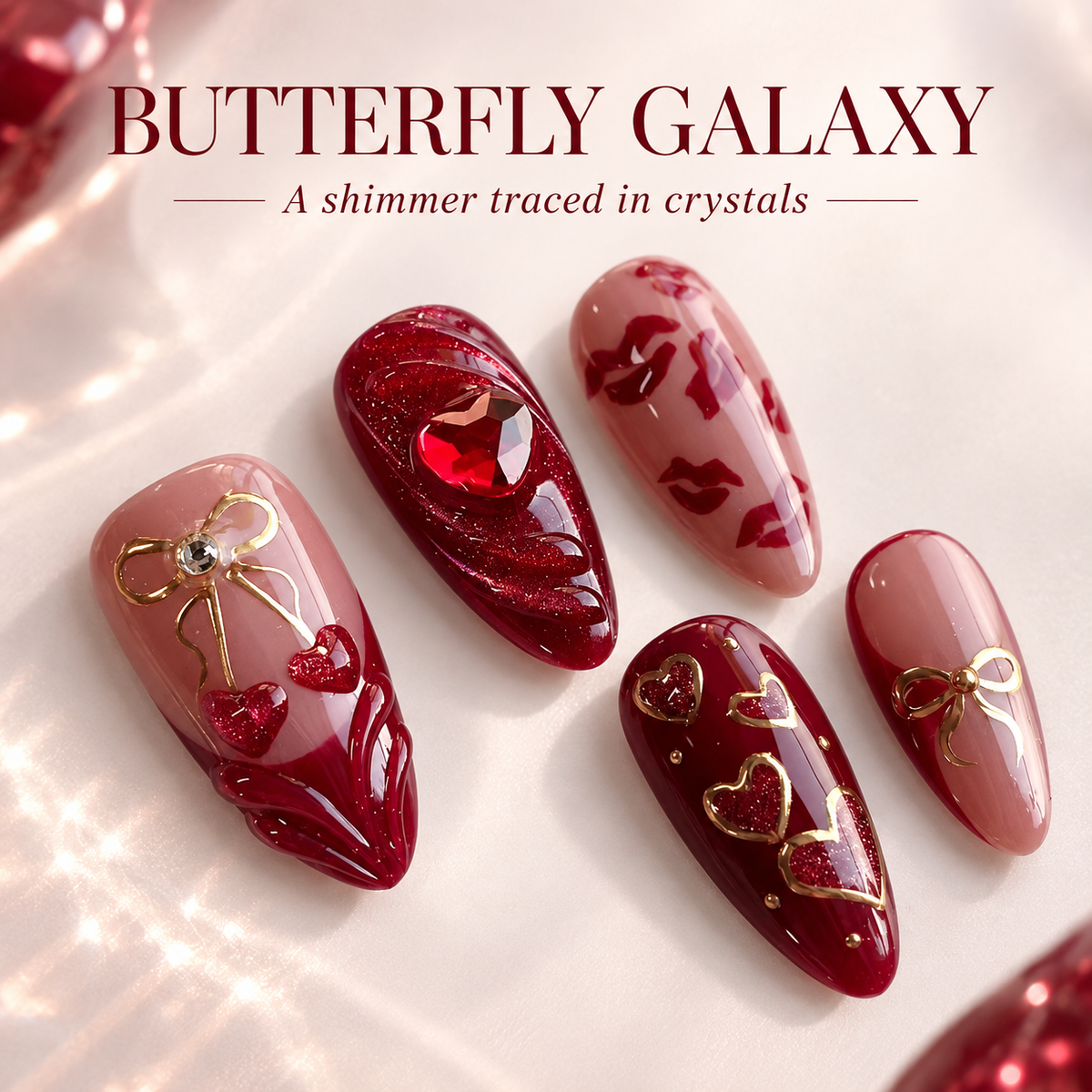 Berry Cherry Cat Eye Bow Press On Nail Set · mproduct-a491a92607f8d6d476da