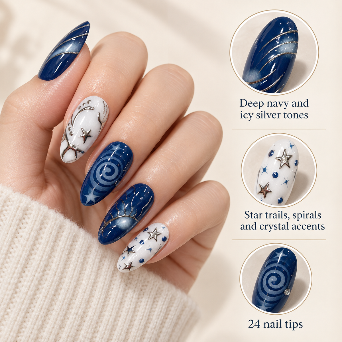 Deep Sea Silver Star Trail Press On Nail Set · mproduct-a6917af83ccdc4c361b0