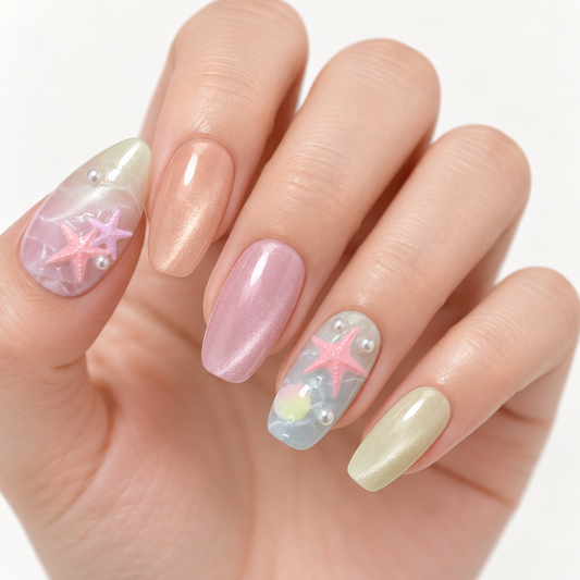 Seaside Pearl Shell Cat Eye Press On Nail Set · mproduct-ab19614856297062cd4f