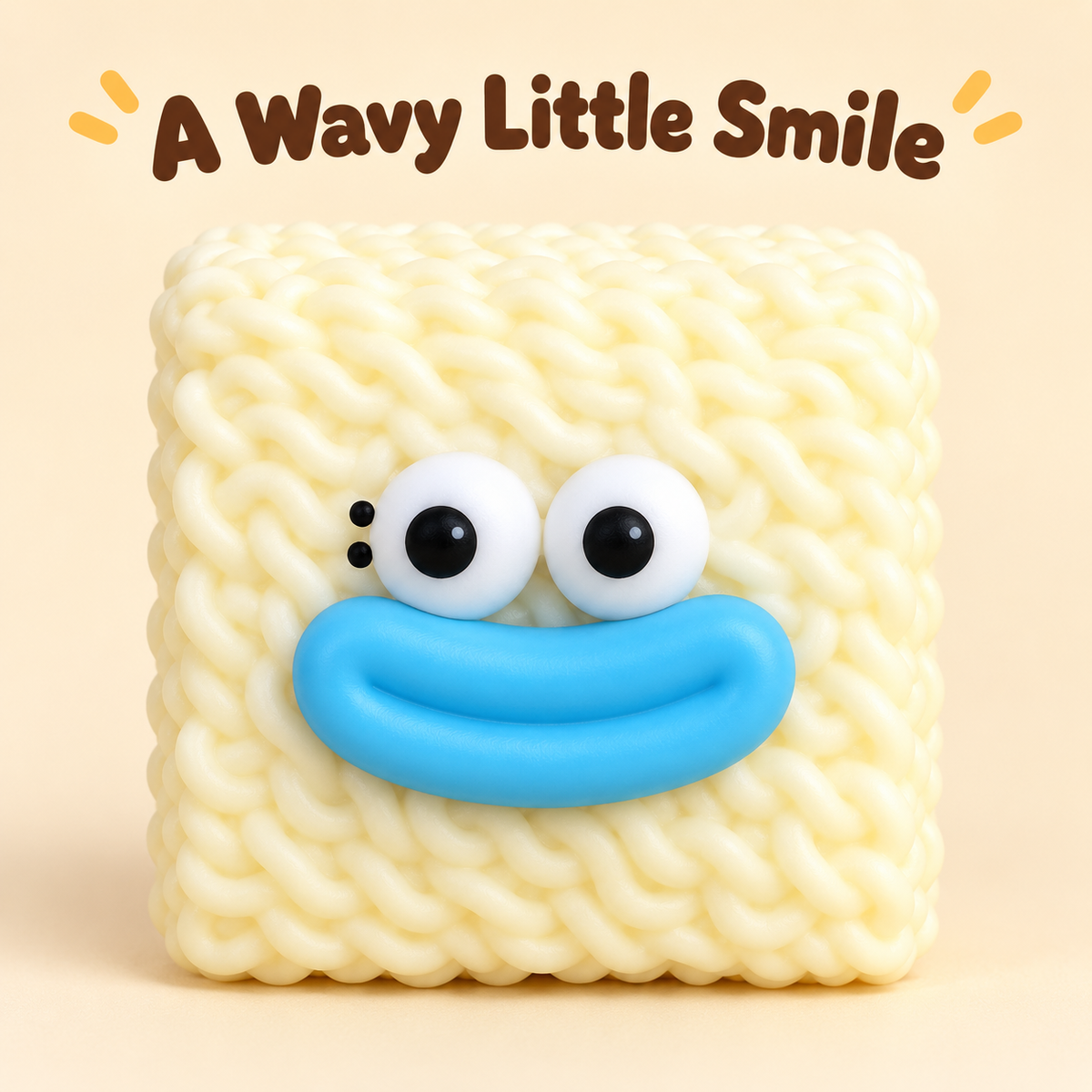 White Noodle Crunchy Squishy Toy with a Textured Square and Funny Face · mproduct-aba4fe09d6841ae6cca6