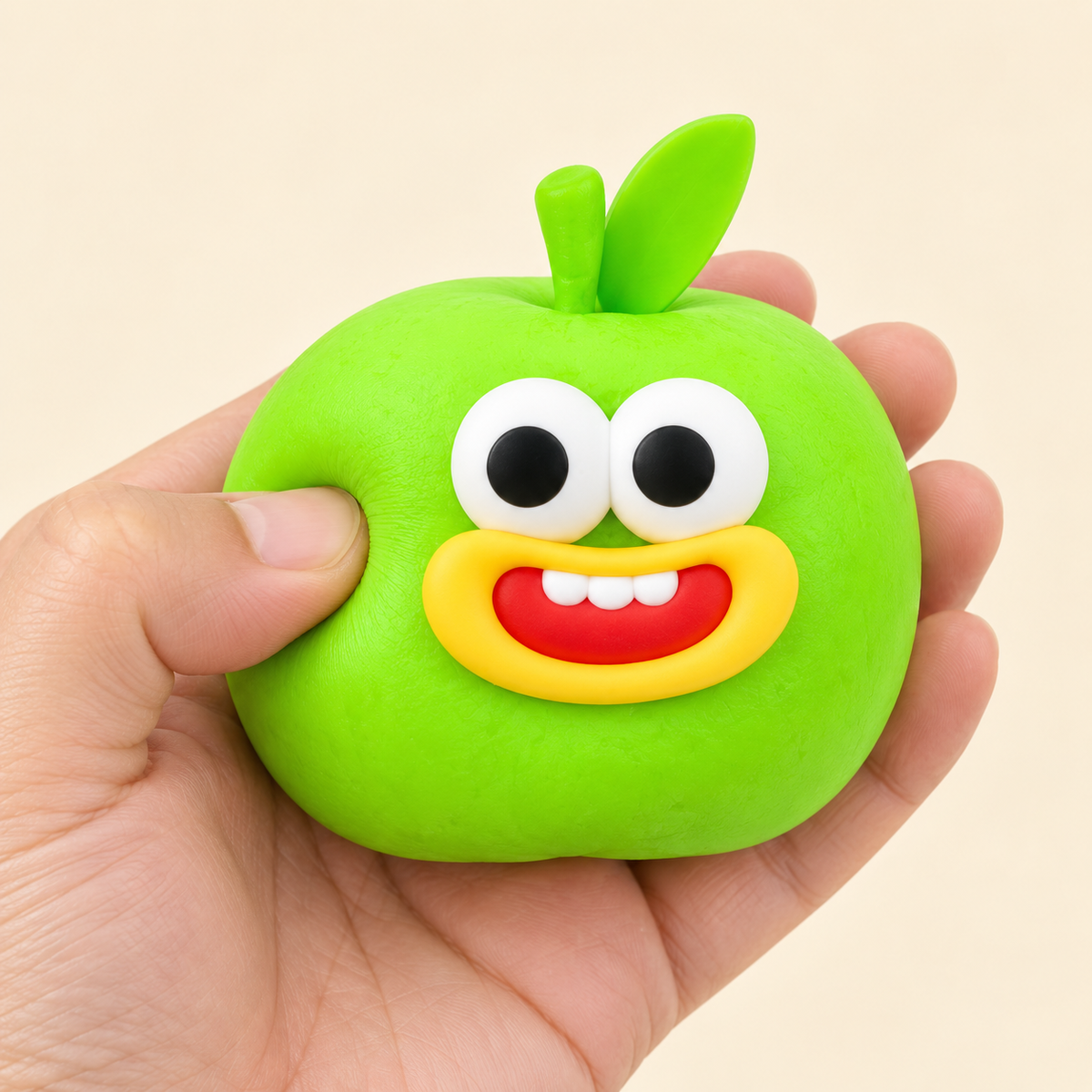 Green Apple Crunchy Squishy Toy with a Stem and a Funny Face · mproduct-abe7cc3690f3e4e695de