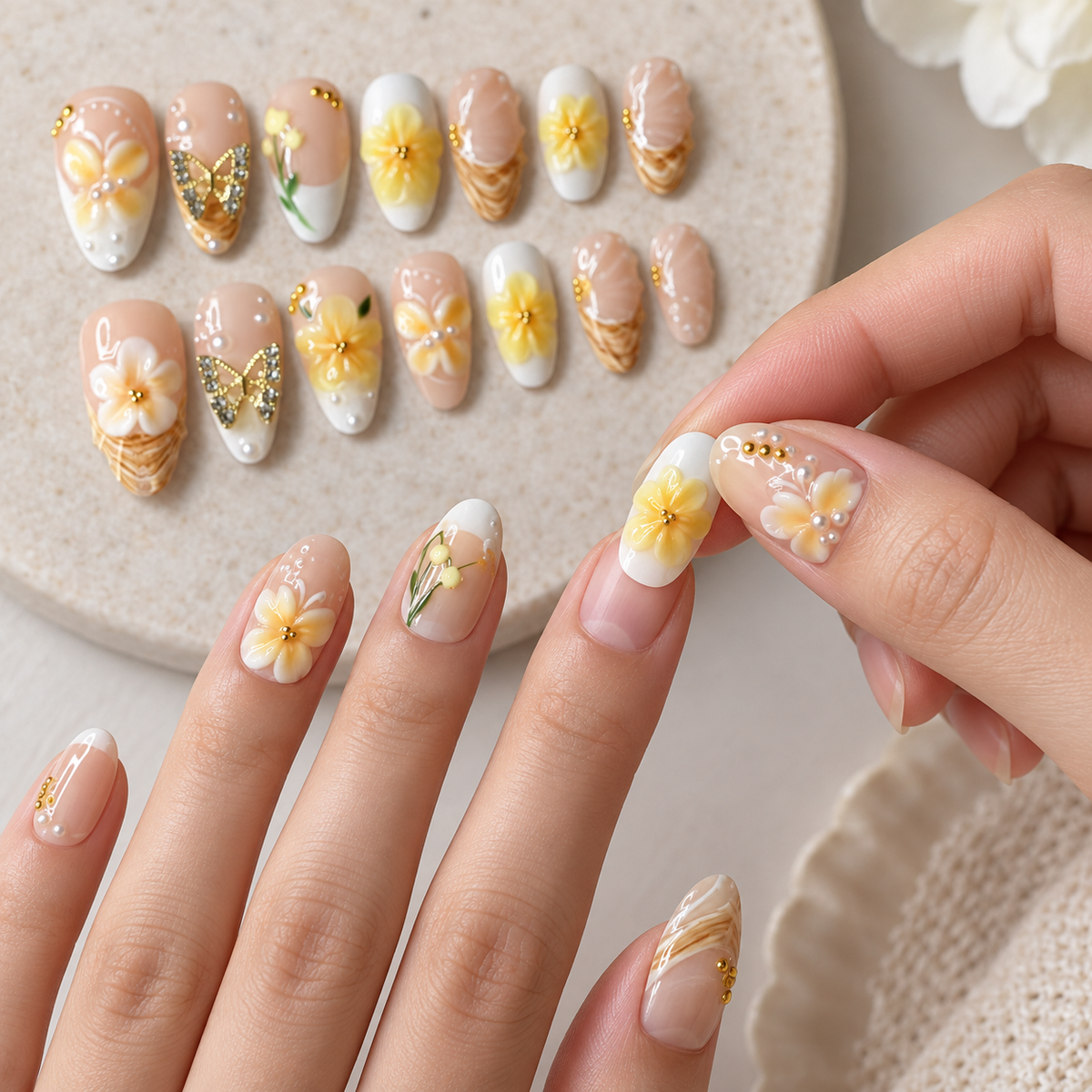 Creamy Butterfly Lily Pearl Press On Nail Set · mproduct-ad8f83759c5700b374ce