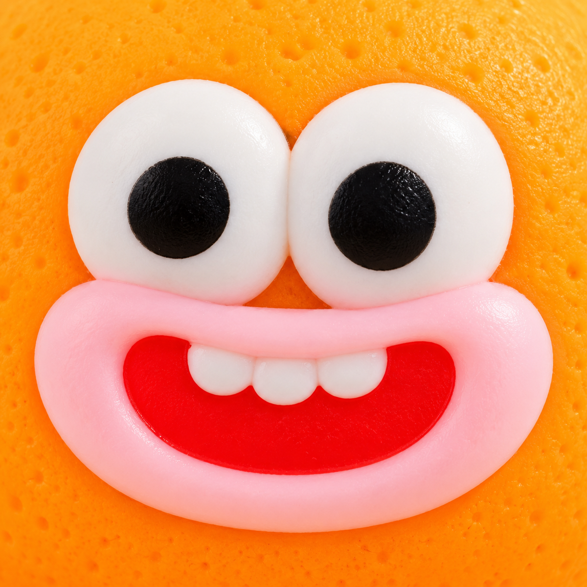 Orange Crunchy Squishy Toy with a Green Leaf Top and Funny Face · mproduct-af3ce3407953d54e1c26