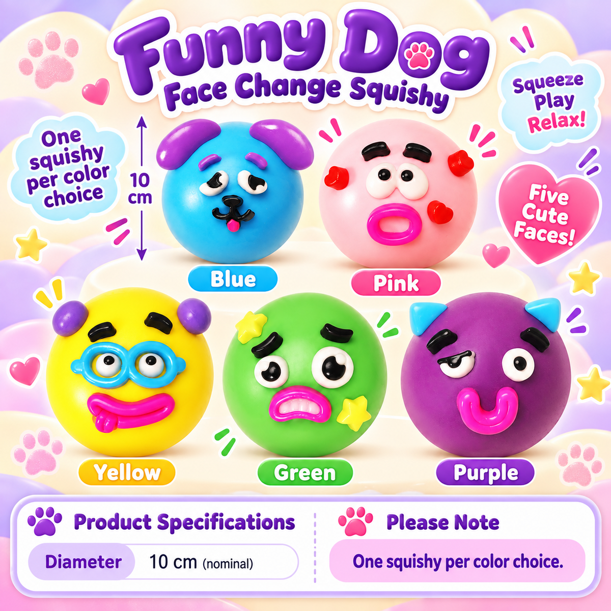 Funny Dog Face Change Squishy 10 cm Five Colors · mproduct-b07b45fb65e590b0d6c1