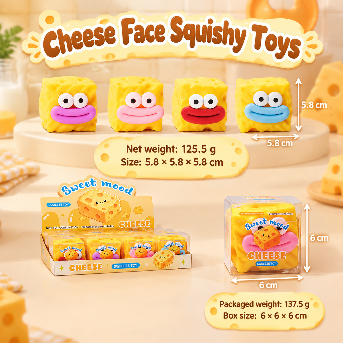 Cheese Cube Crunchy Squishy Toy with Dimpled Sides and a Funny Face · mproduct-b20ef1becb7c8fbb86a1