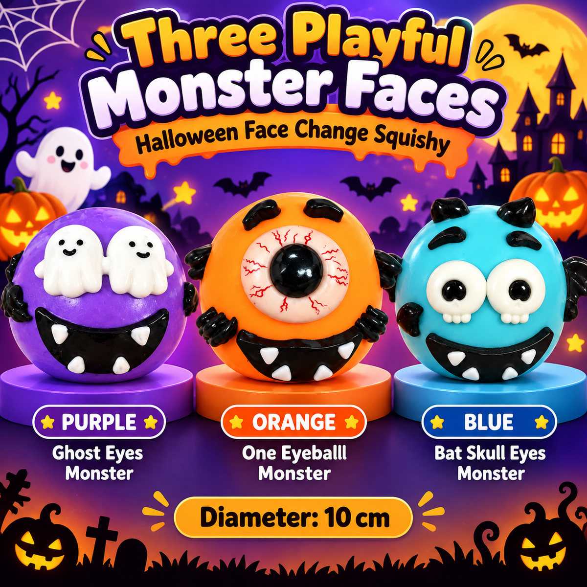 Halloween Face Change Squishy 10 cm Three Colors · mproduct-b2f979cab3ea6affaa7b