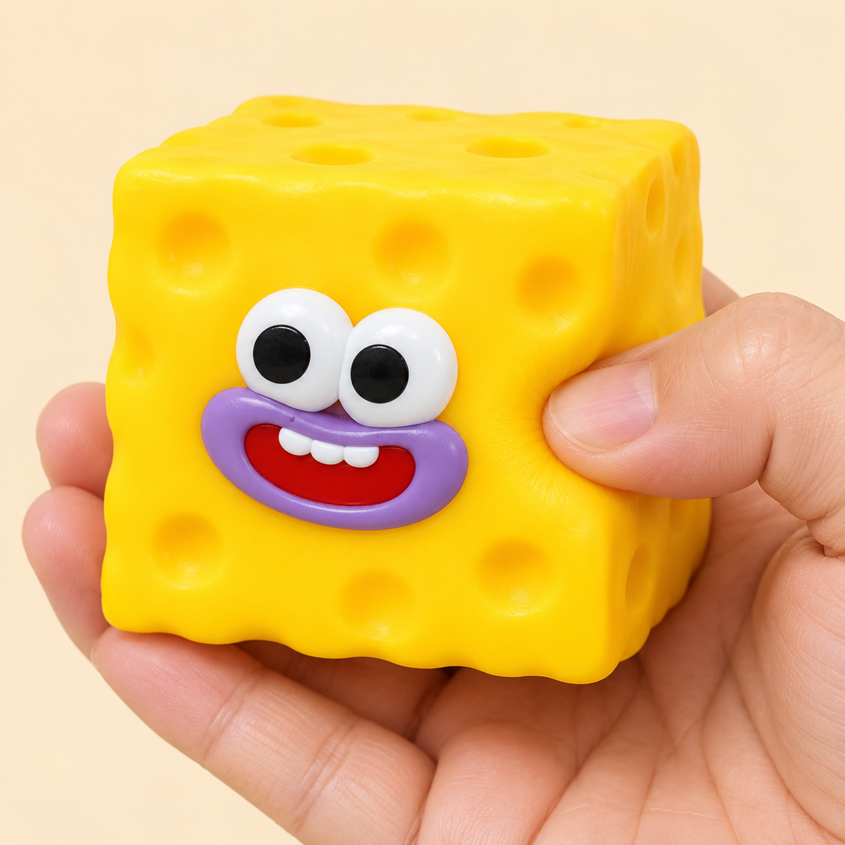 Square Cheese Crunchy Squishy Toy with Dimpled Sides and Funny Face · mproduct-b34410be0064e6acc64d