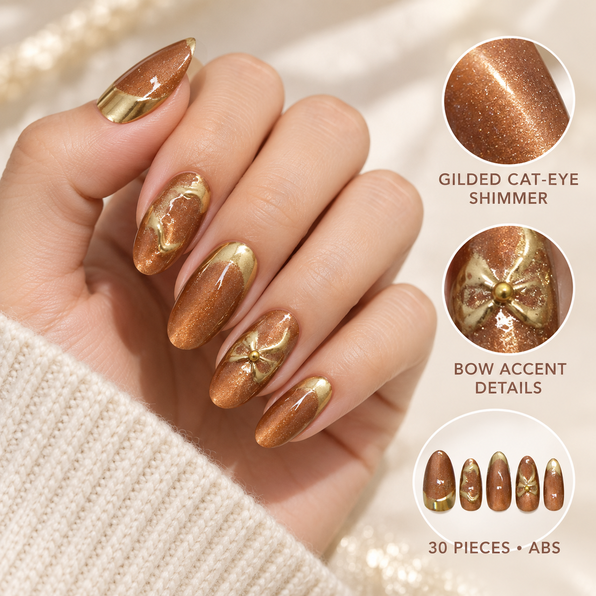 Gilded Phantom Cat Eye Bow Press On Nail Set · mproduct-b3b135f43d570f867899