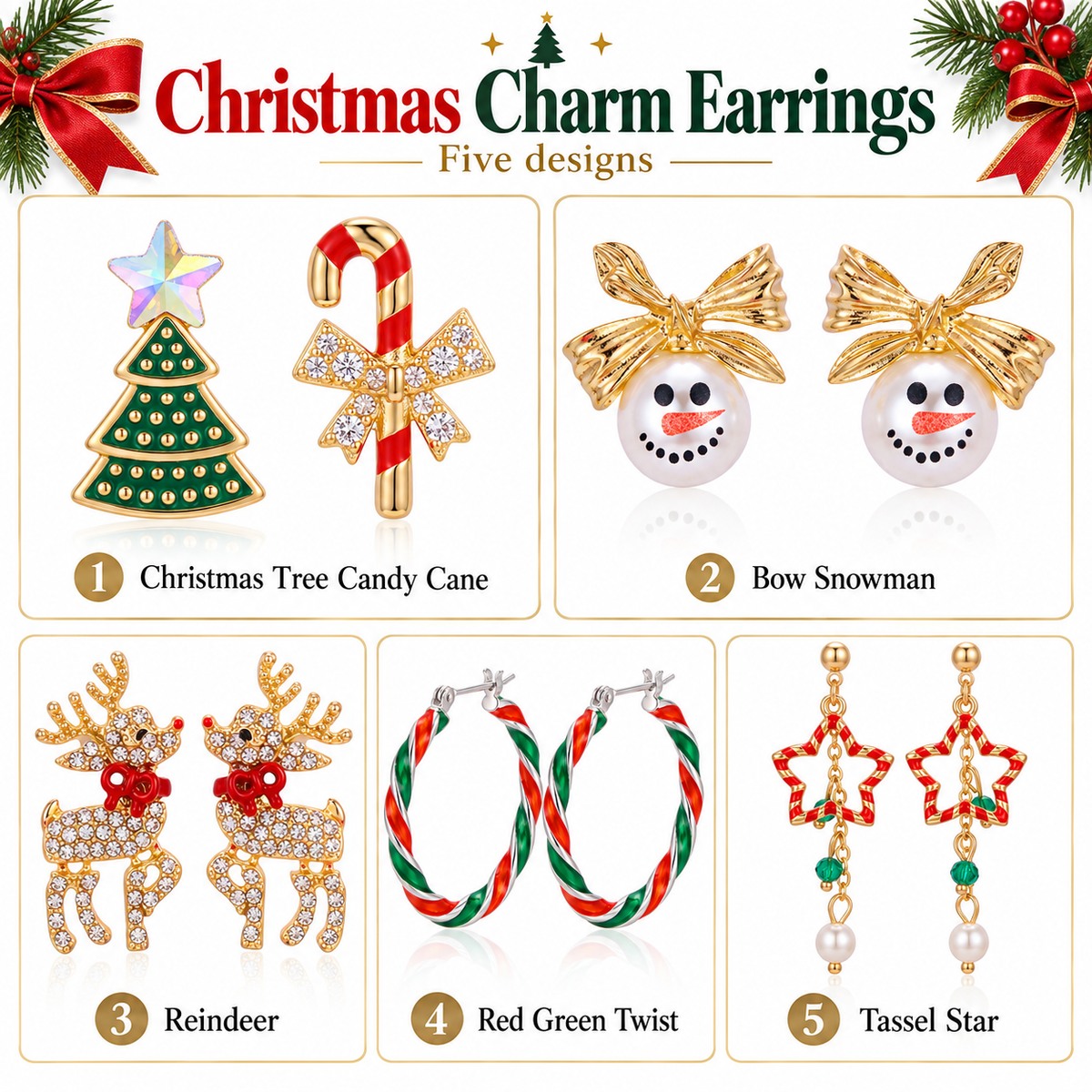 Christmas Charm Earrings Collection Five Designs · mproduct-b3e726608dd3d5c03719