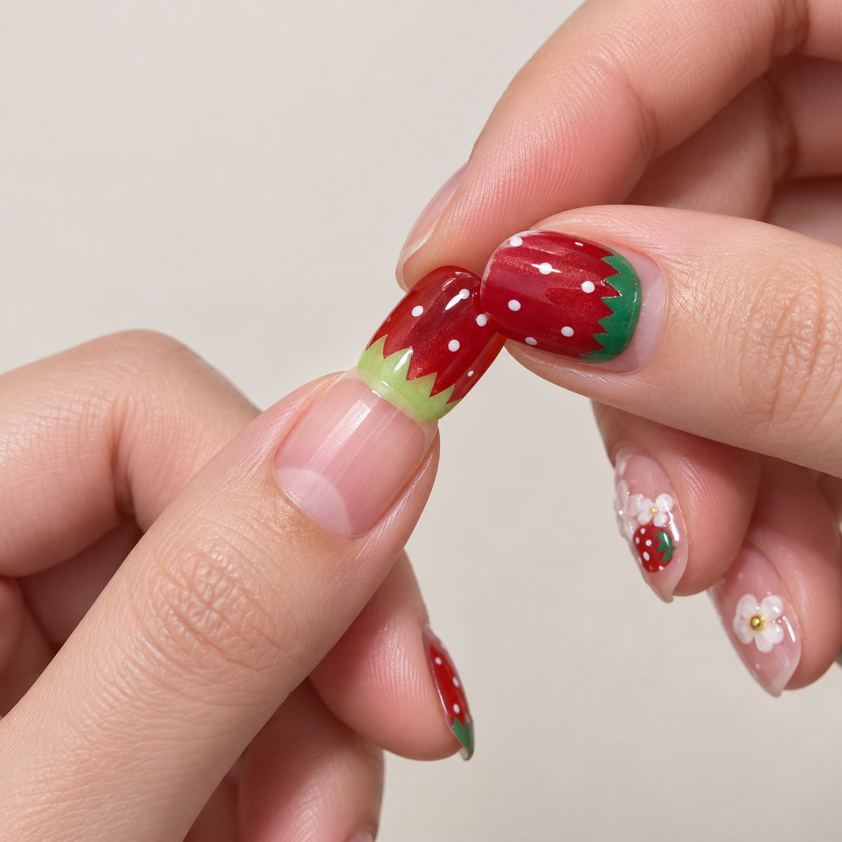 Spring Strawberry Cat Eye Pearl Press On Nail Set · mproduct-baafb3ca4b9c0b7cbd24