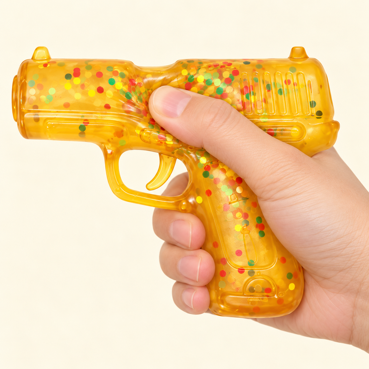 Pistol Shaped Squishy Toy with a Colourful Confetti Design · mproduct-be44b0e0f19057c7ef61