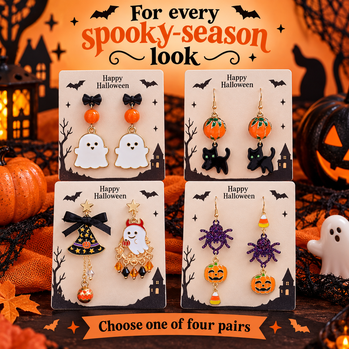 Halloween Ghost Pumpkin Earrings Collection Four Designs · mproduct-c1b9571cf5b23abff473