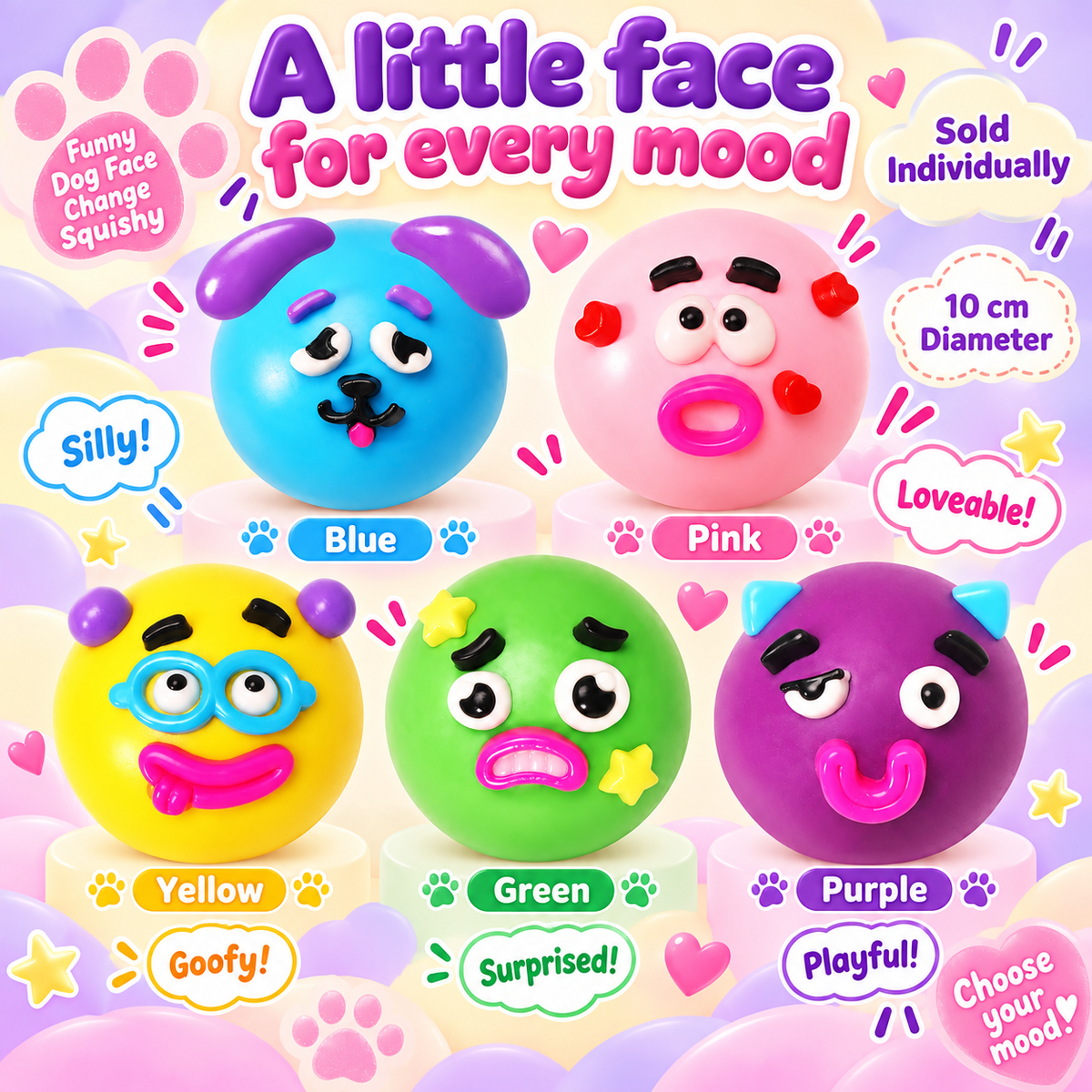 Funny Dog Face Change Squishy 10 cm Five Colors · mproduct-c2541ac66c989edaf174