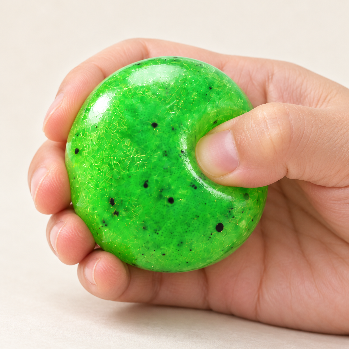Green Squishy Ball with Black Speckles for Squeeze Play · mproduct-c6292b5fc4854451b0cb