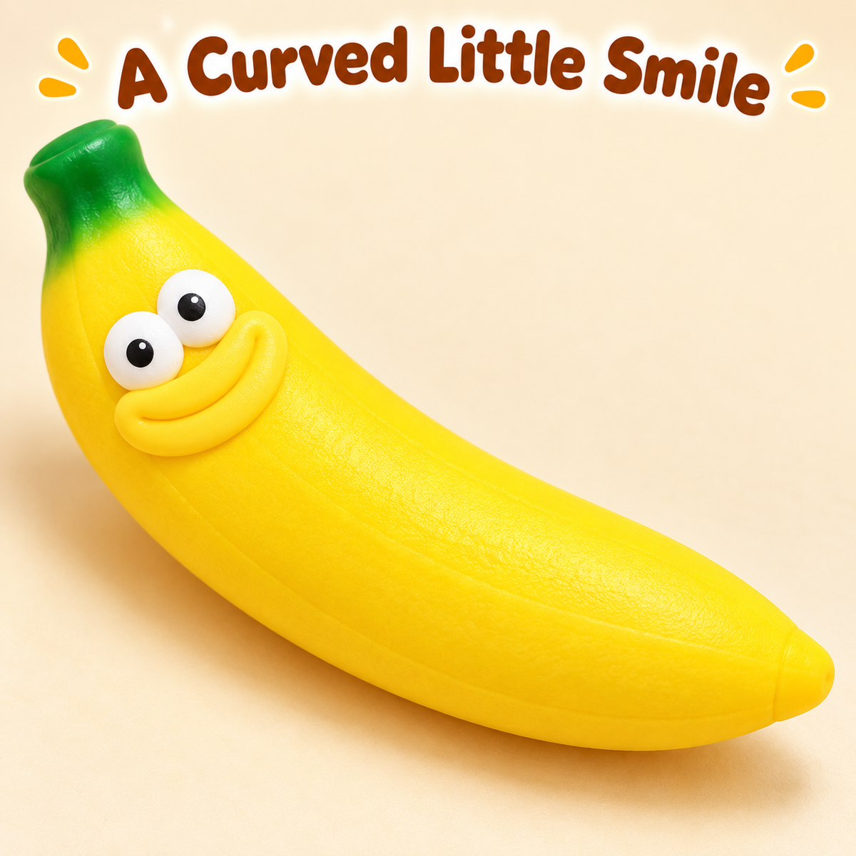 Banana Crunchy Squishy Toy with a Curved Yellow Shape and Funny Face · mproduct-c9a2761004c65ffd9595