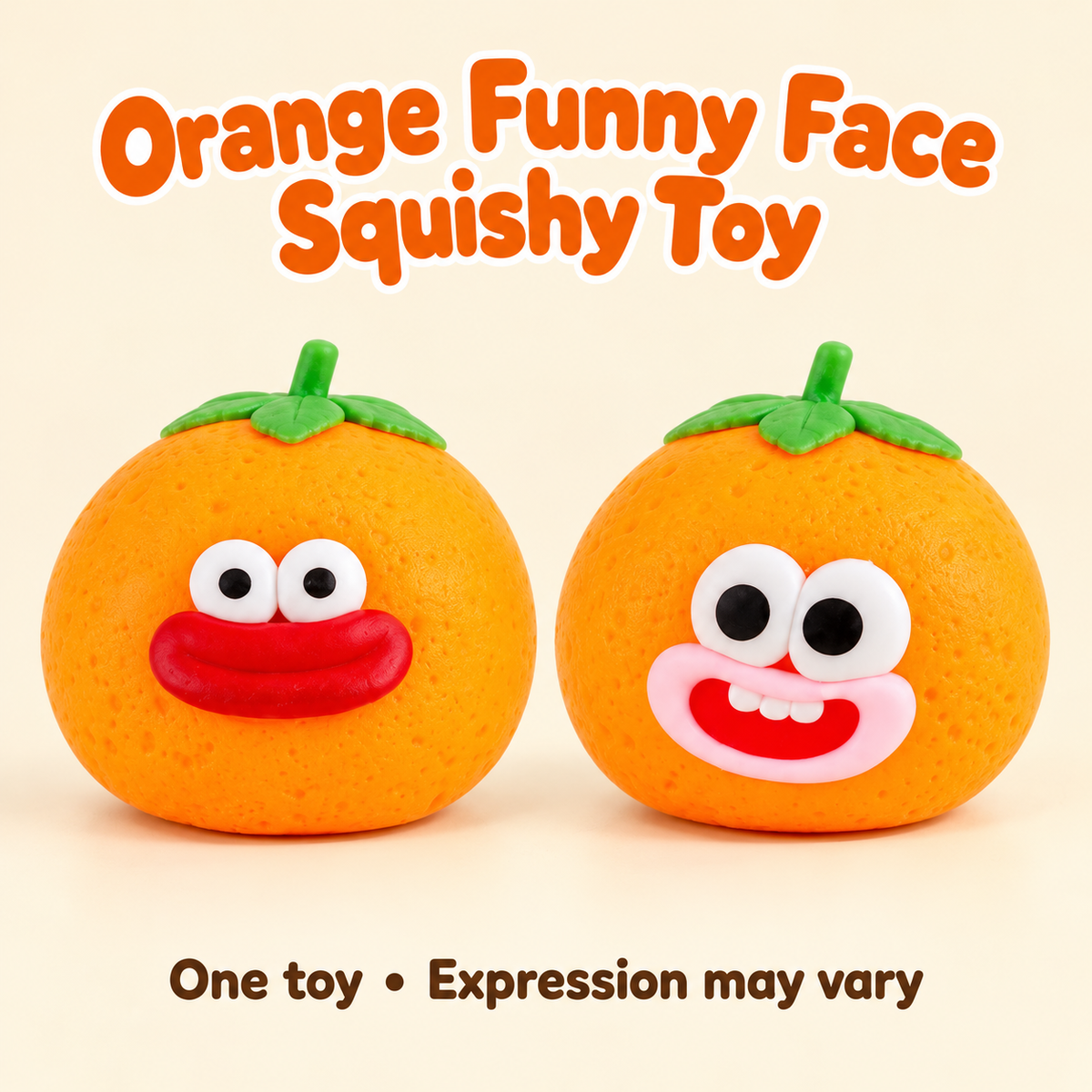 Orange Crunchy Squishy Toy with a Green Leaf Top and Funny Face · mproduct-ca885870c522a715a122
