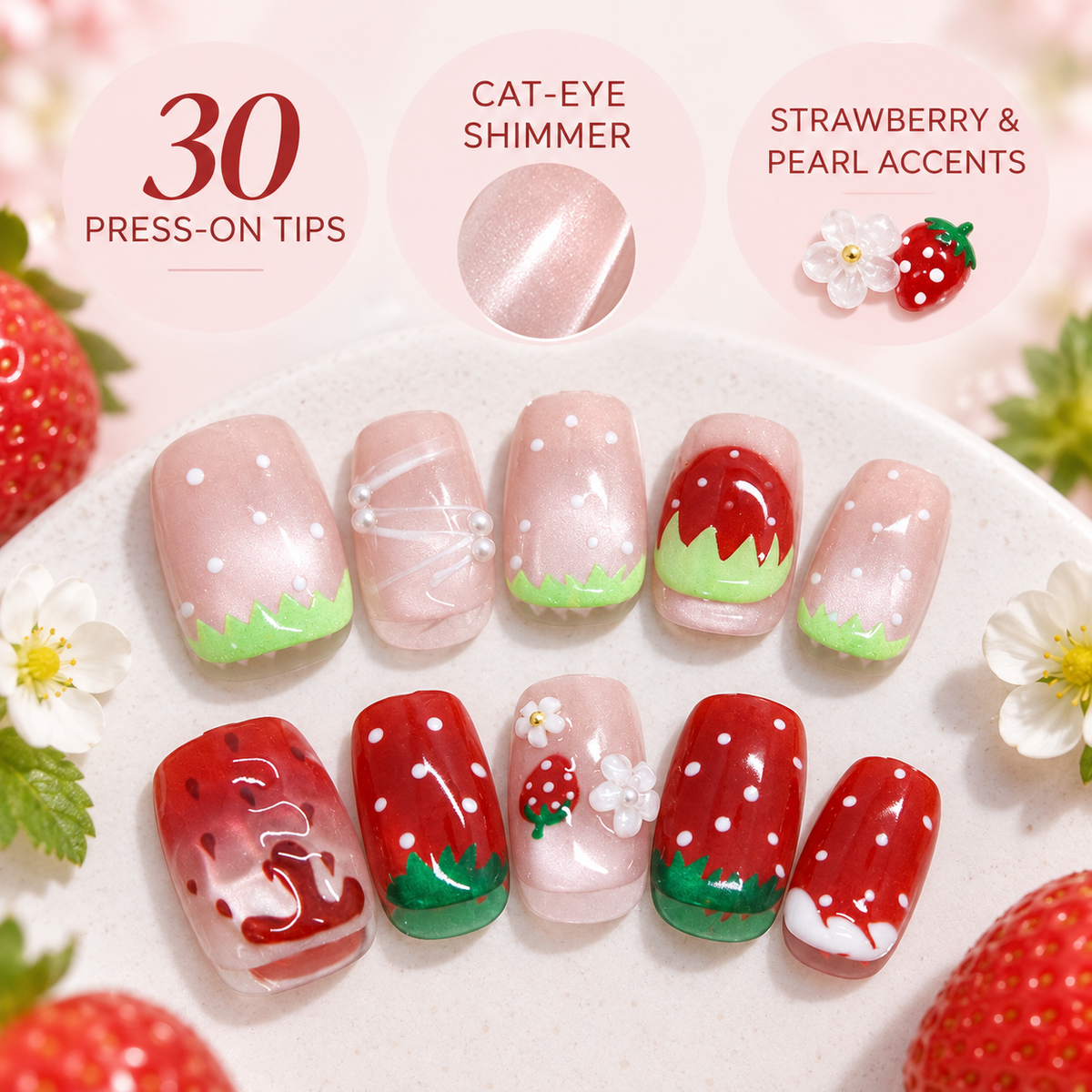 Spring Strawberry Cat Eye Pearl Press On Nail Set · mproduct-cb7b88ee356827687562