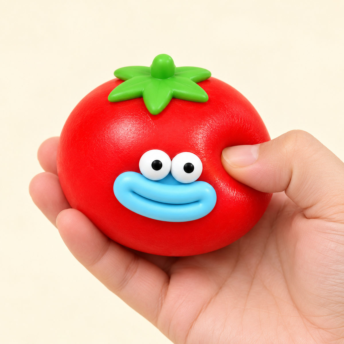Tomato Crunchy Squishy Toy with a Green Leaf Top and Funny Face · mproduct-ce99442cf818afd97371