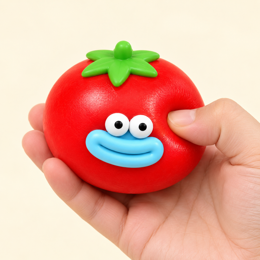 Tomato Crunchy Squishy Toy with a Green Leaf Top and Funny Face · mproduct-ce99442cf818afd97371