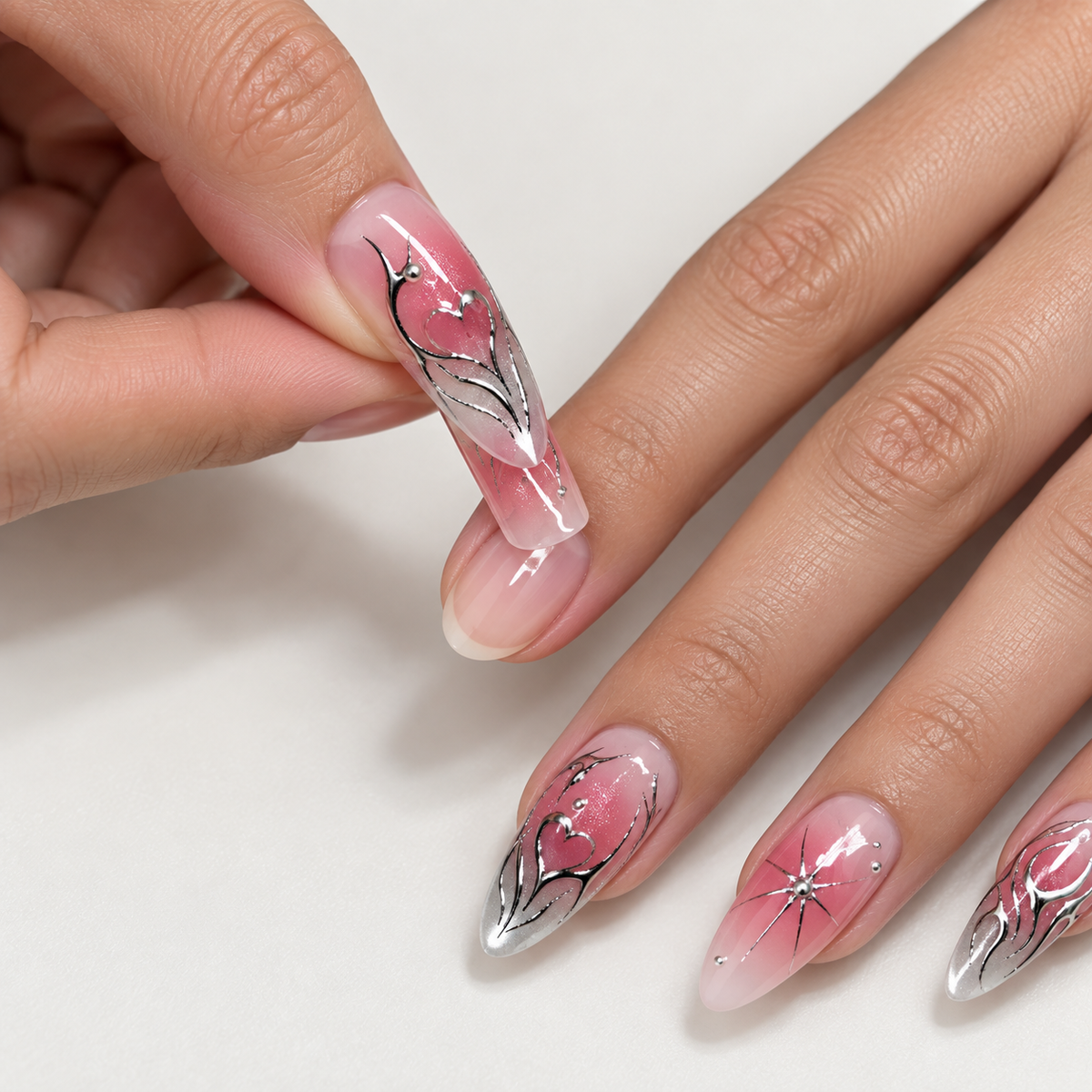 Blush Pearl Metallic Heart Press On Nail Set · mproduct-d209744600a7b41465fe