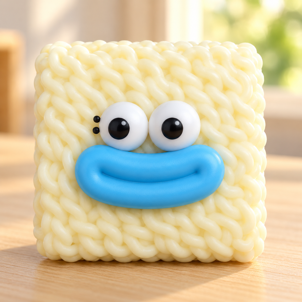 White Noodle Crunchy Squishy Toy with a Textured Square and Funny Face · mproduct-d4f4d46871035c394e53