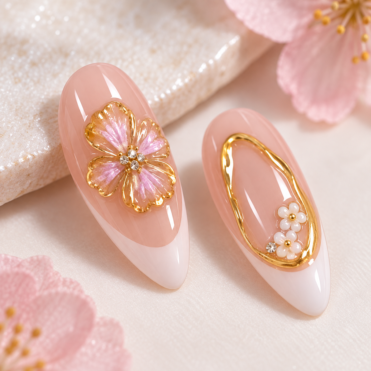 Peach Blossom Crystal French Press On Nail Set · mproduct-d57e43a4b33896bb69db