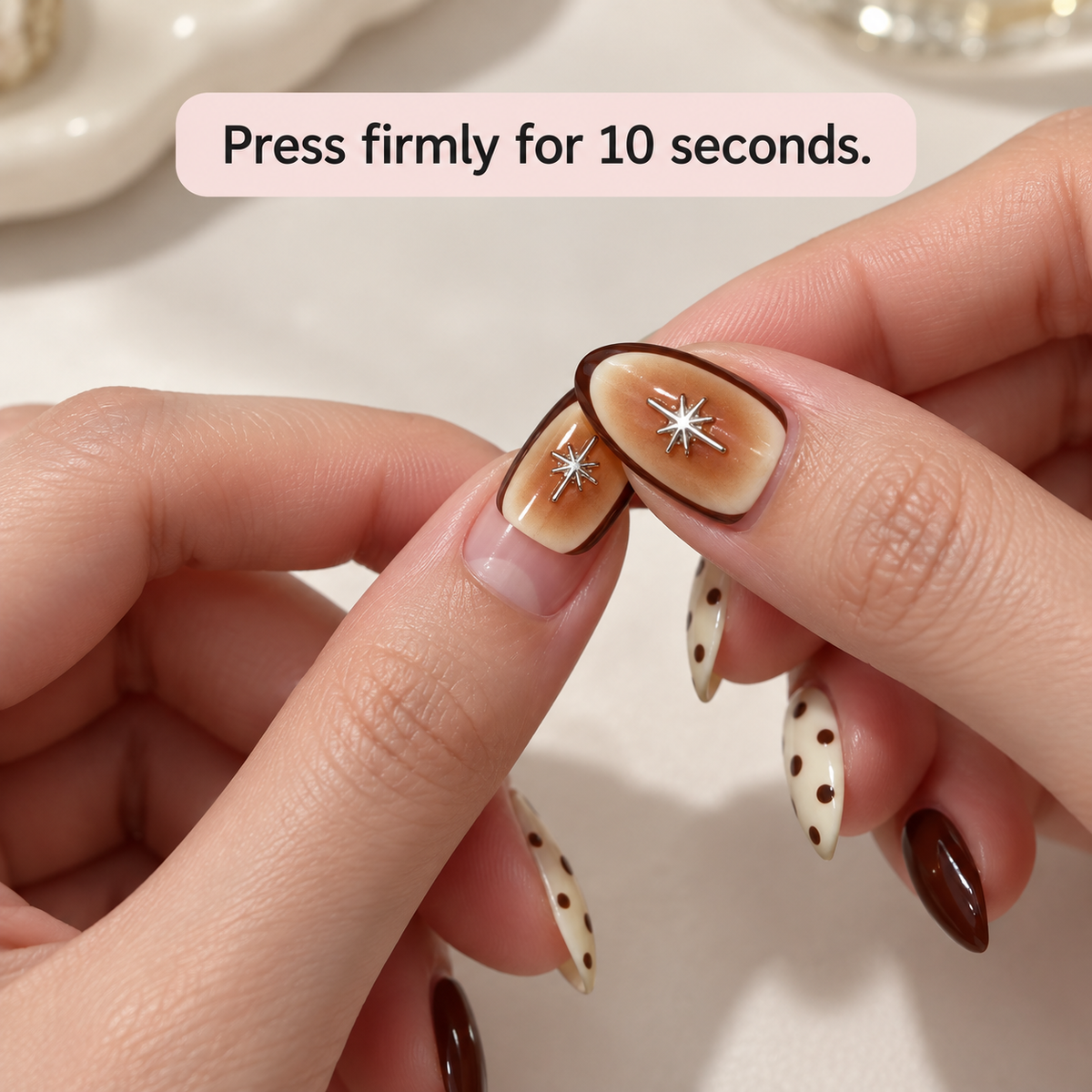 Caramel Latte Floral Starburst Press On Nail Set · mproduct-d712d376376db6aa6148