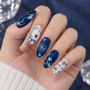 Deep Sea Silver Star Trail Press On Nail Set · mproduct-d76f704b92766f59b94e