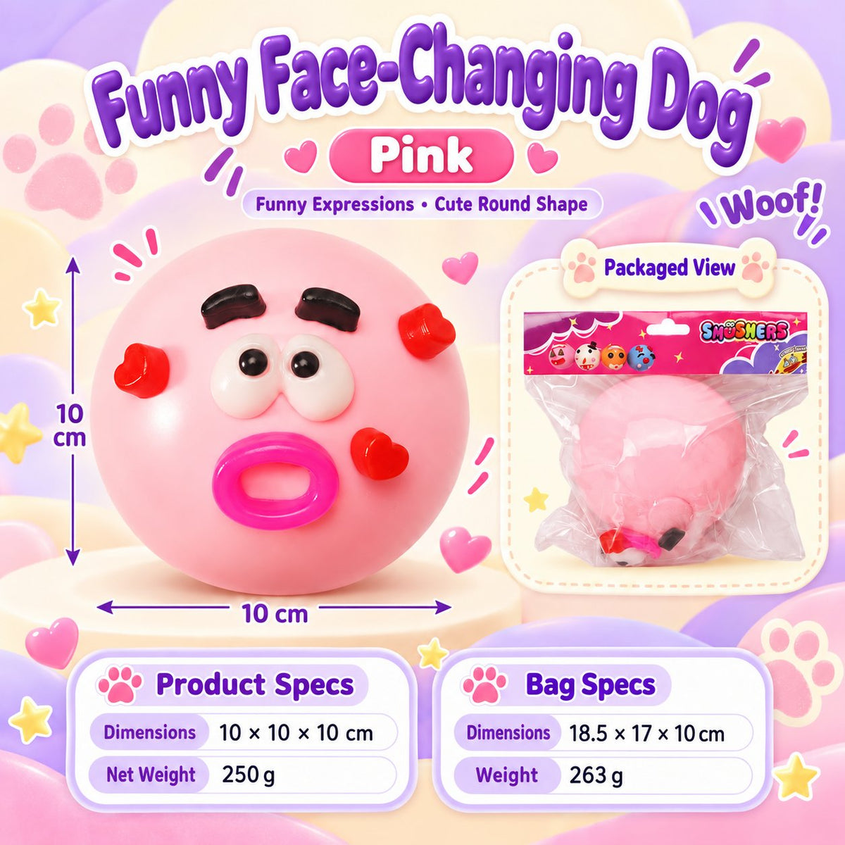 Funny Dog Face Change Squishy 10 cm Five Colors · mproduct-d81af85efee058a05a27