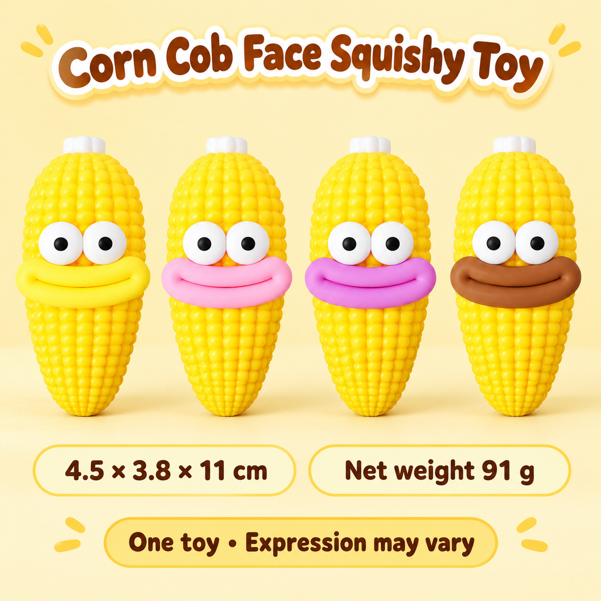 Corn Cob Crunchy Squishy Toy with Yellow Kernels and a Funny Face · mproduct-da1155e0cf756ea4b3e3
