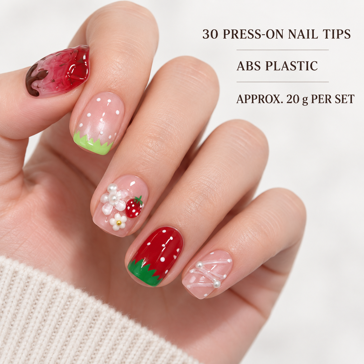 Spring Strawberry Cat Eye Pearl Press On Nail Set · mproduct-db71fb01f8e499781884