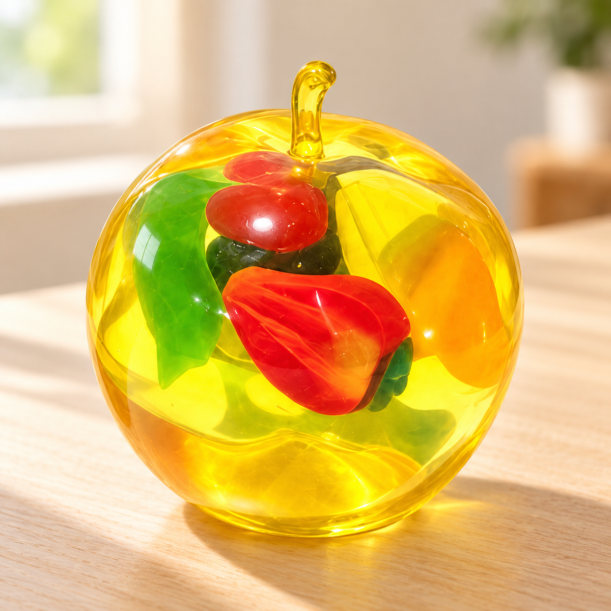 Clear Apple Squishy Toy with Colourful Fruit Shapes Inside · mproduct-ddcc2f665ebafebee5a4