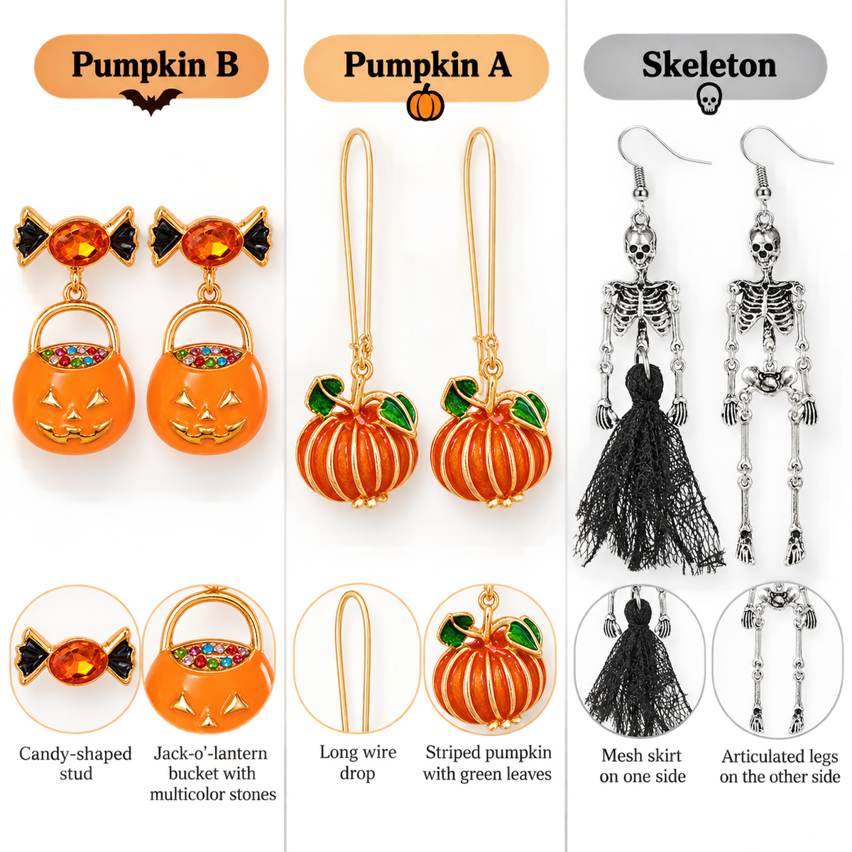Halloween Pumpkin Skeleton Earrings Collection · mproduct-e3d0c5a5143e573aba30