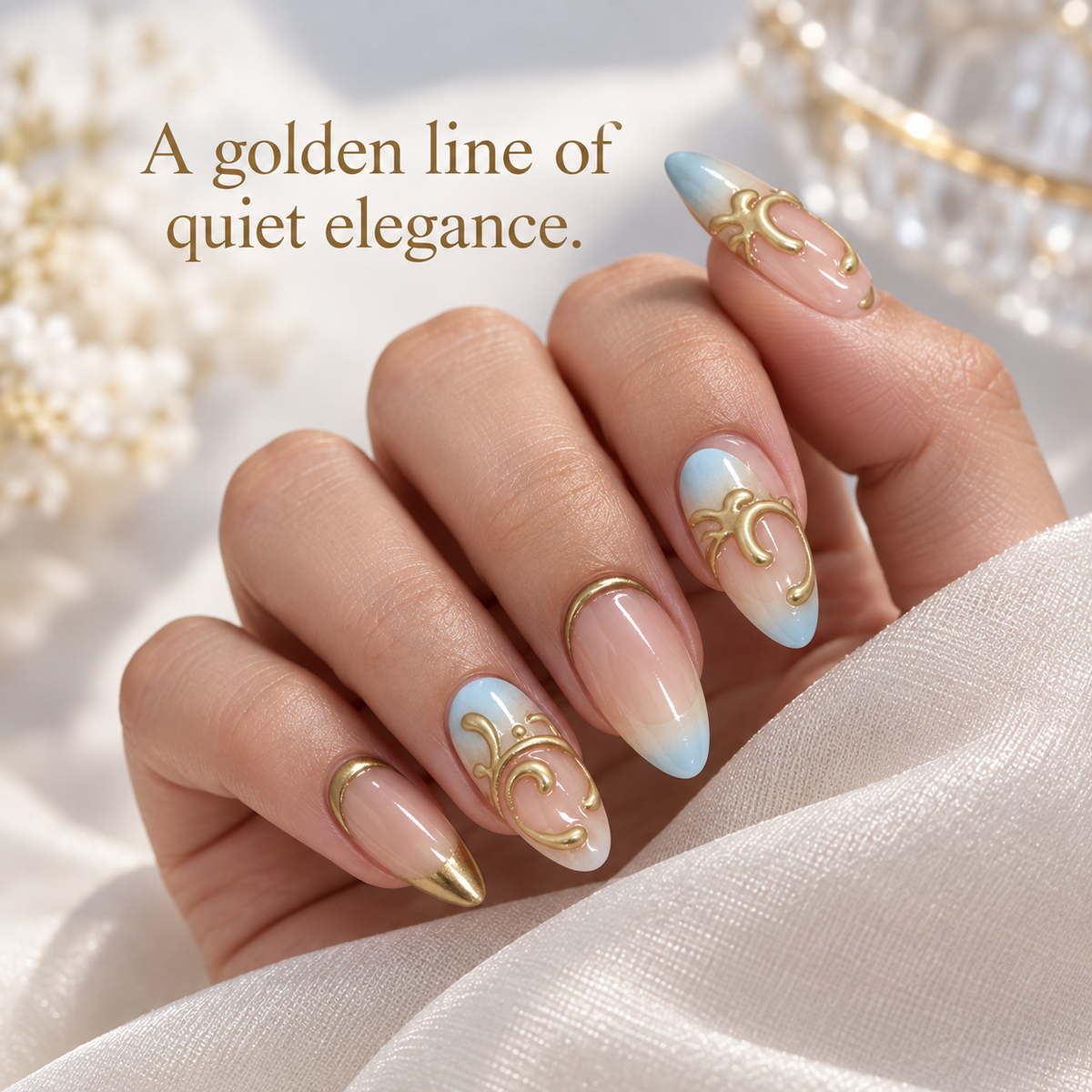 Milky Blue Gilded French Press On Nail Set · mproduct-e57a7a1894b438087c84