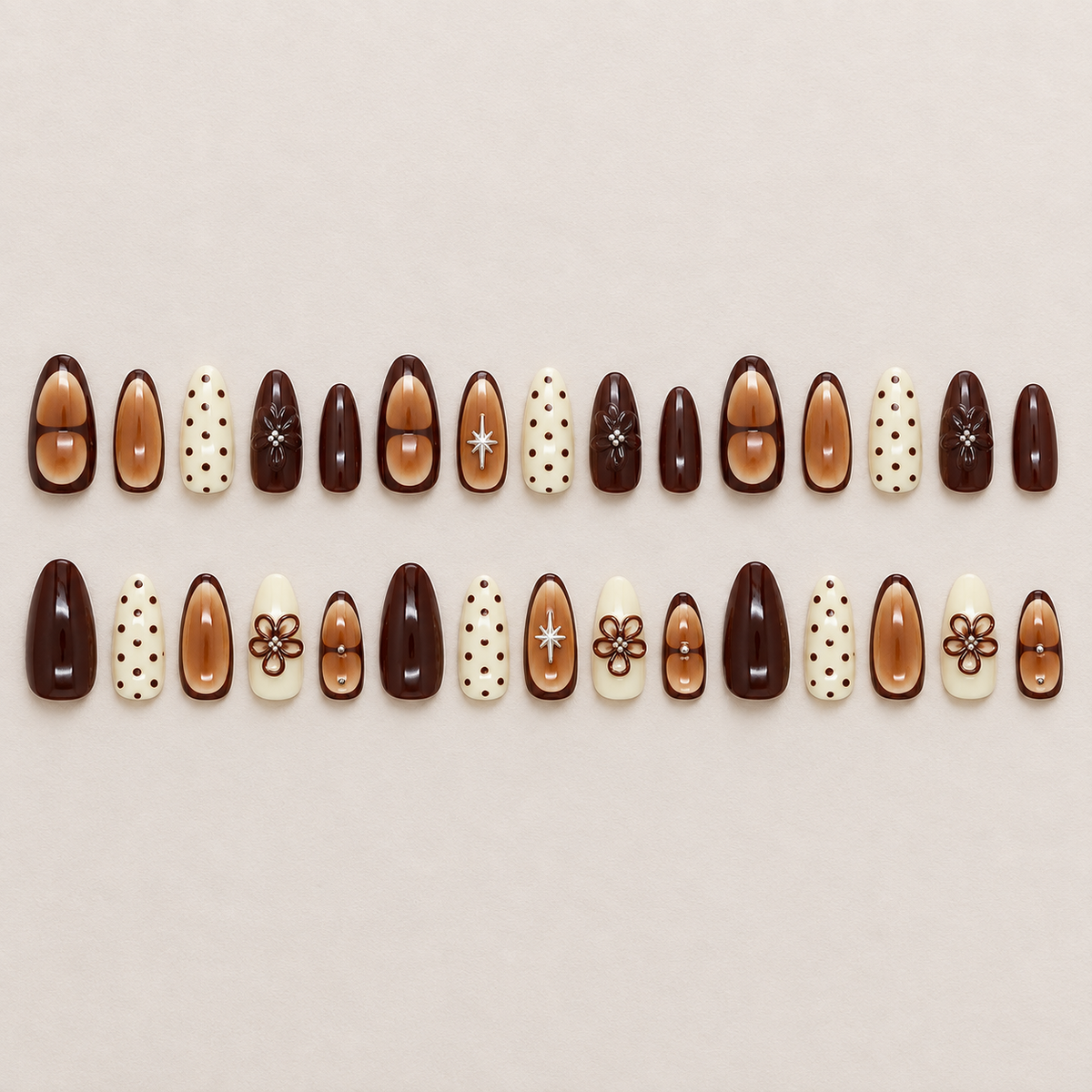 Caramel Latte Floral Starburst Press On Nail Set · mproduct-e5f5bfa27a438dda372c