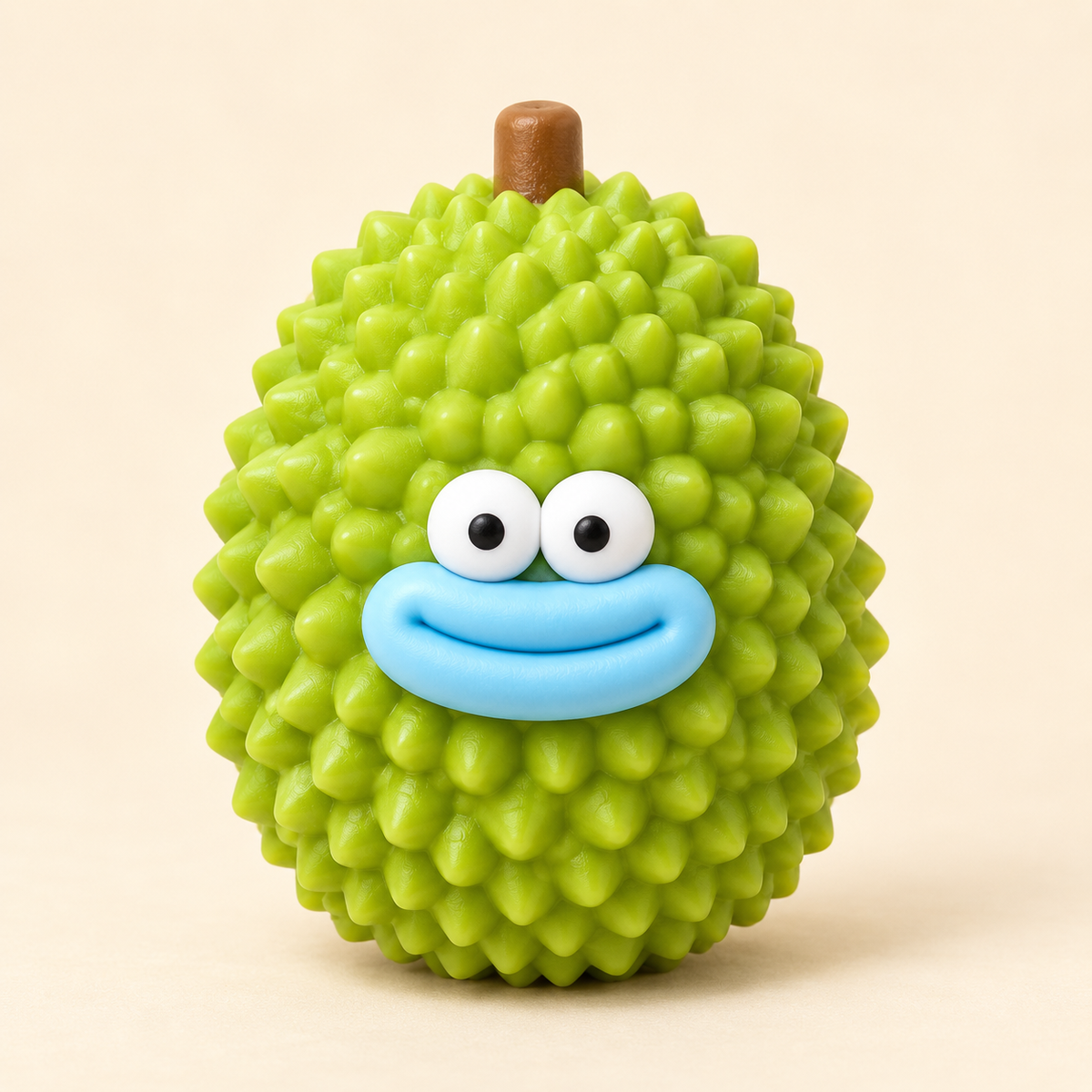 Durian Crunchy Squishy Toy with a Green Textured Shell and Funny Face · mproduct-ecbc5867f3caa2602adb