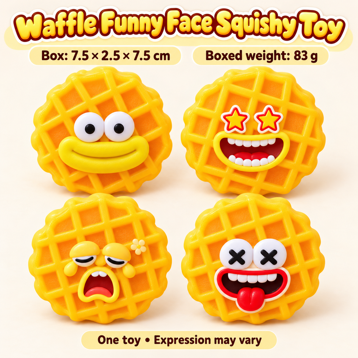Waffle Crunchy Squishy Toy with a Golden Grid Texture and Funny Face · mproduct-ee0f1854bcb24b14e432