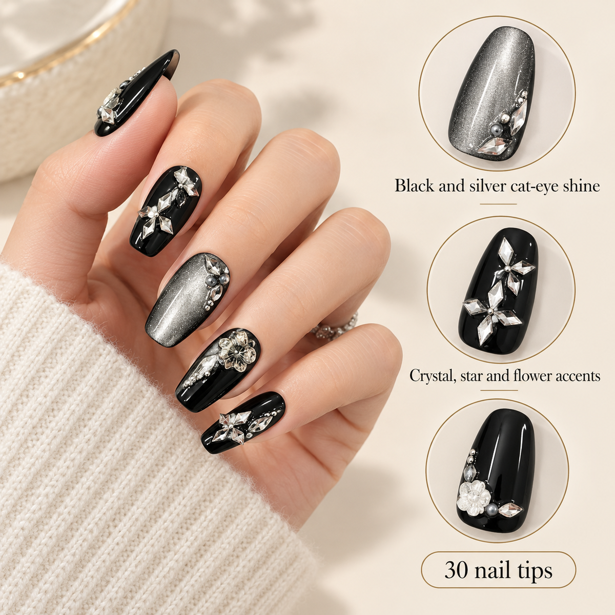 Midnight Feast Crystal Cat Eye Press On Nail Set · mproduct-ef8d31cebf67936fbc10