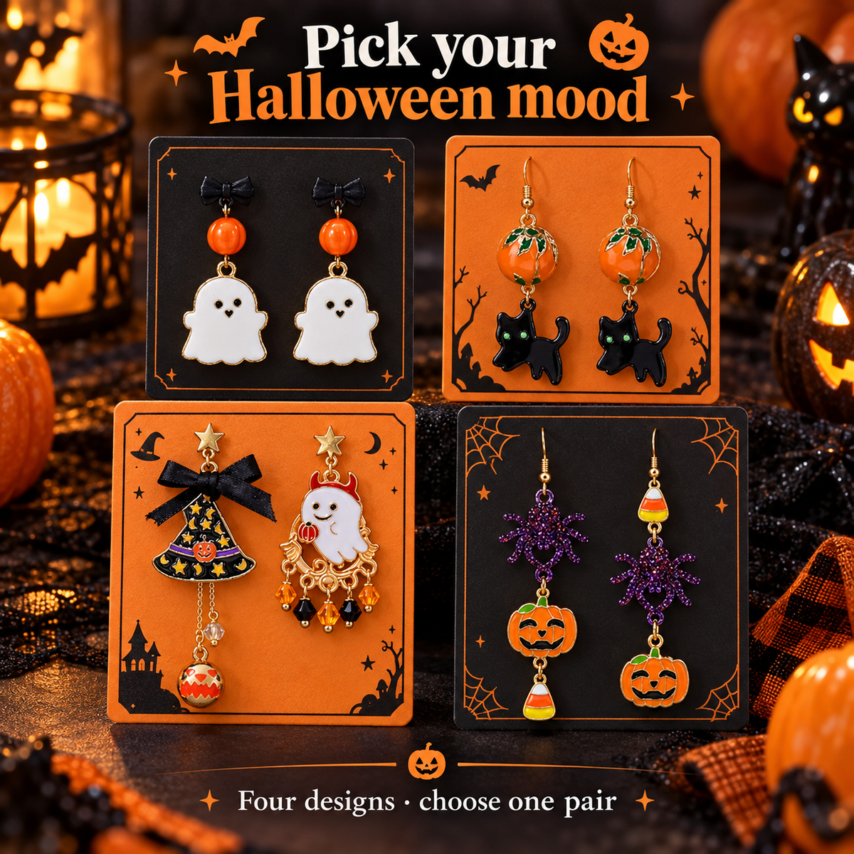 Halloween Ghost Pumpkin Earrings Collection Four Designs · mproduct-ef97c3ededfb0e10cfbb
