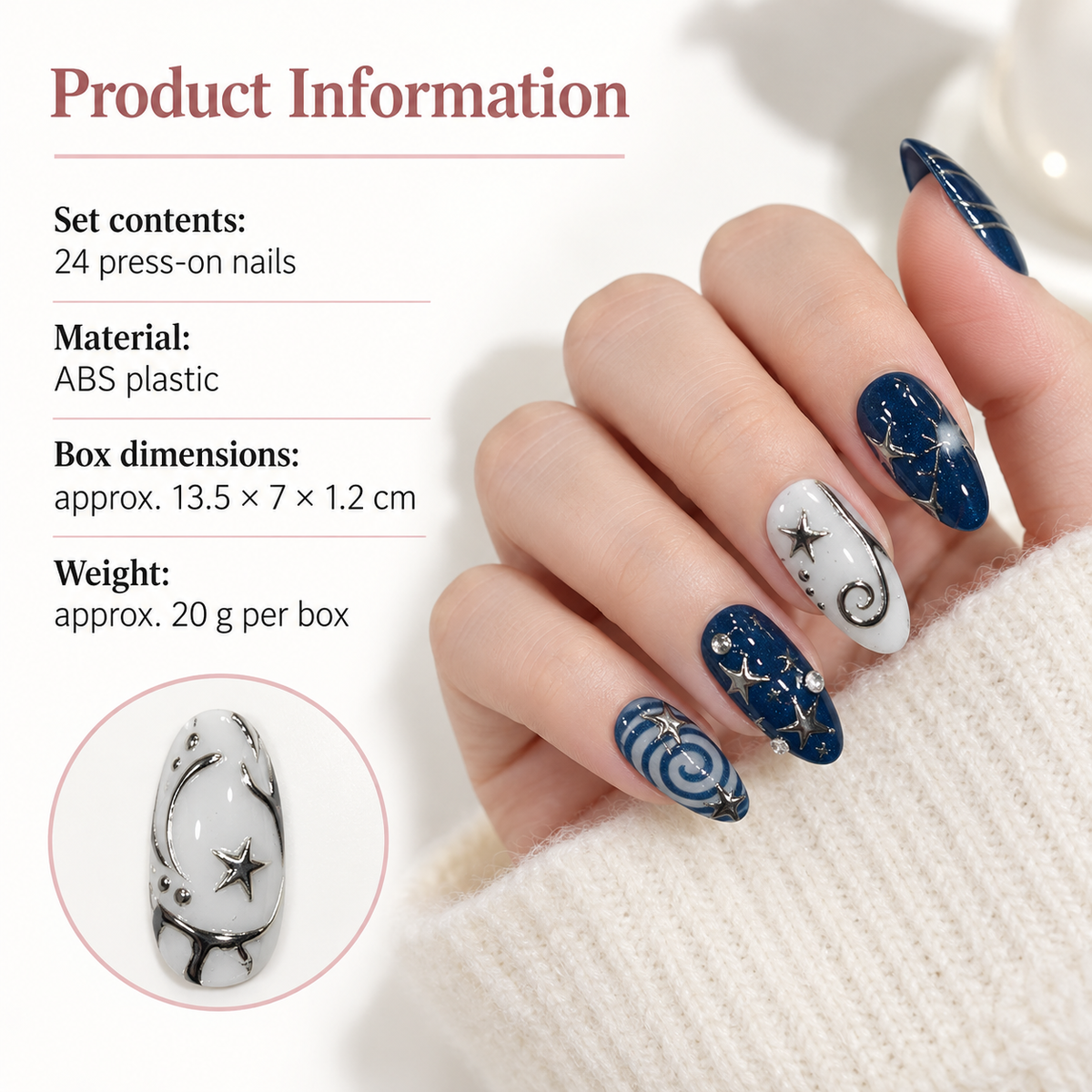 Deep Sea Silver Star Trail Press On Nail Set · mproduct-f46fa93e2f9eccfdeb4b