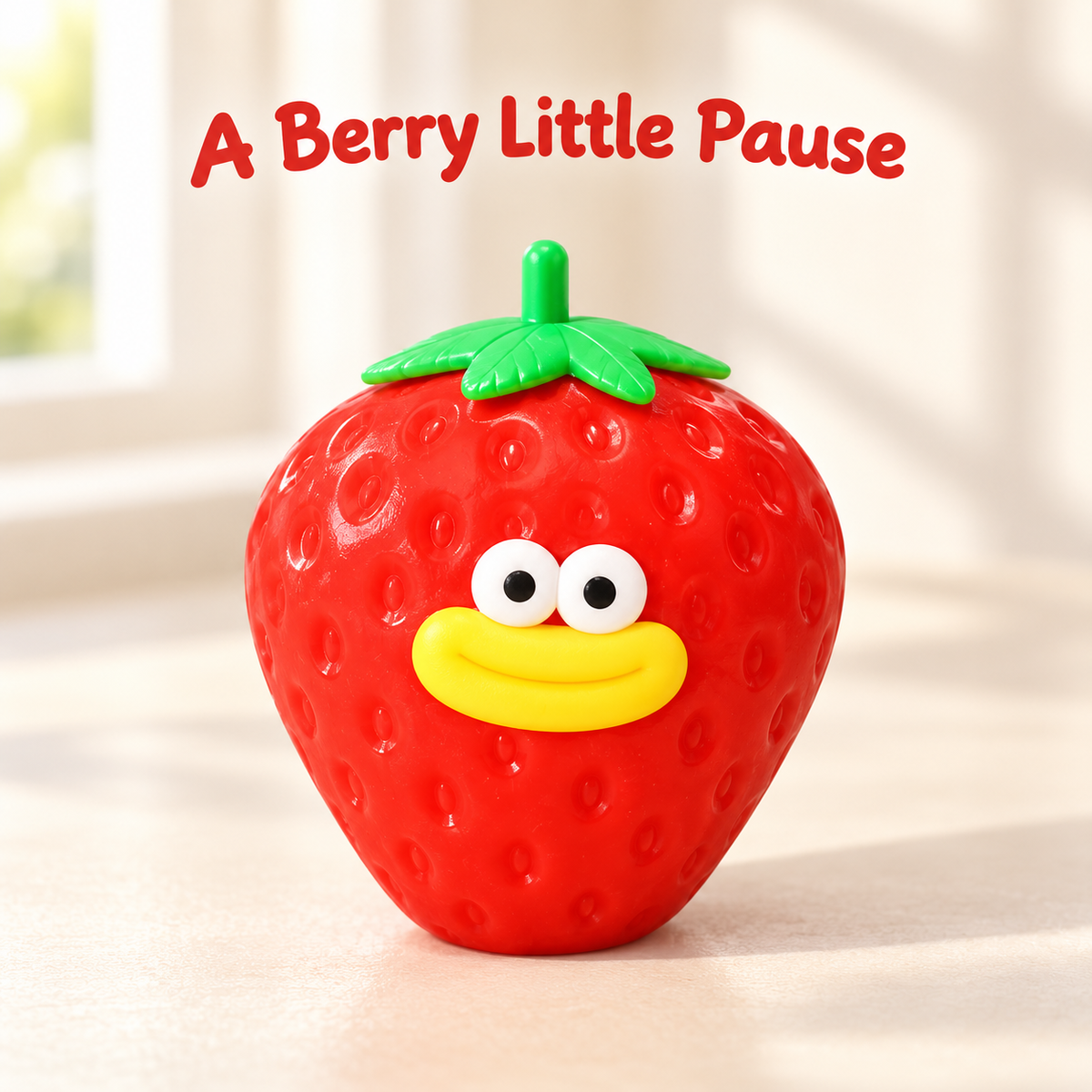 Strawberry Squishy Toy with a Green Leaf Top and Funny Face · mproduct-f6235bb97e30fadf8128