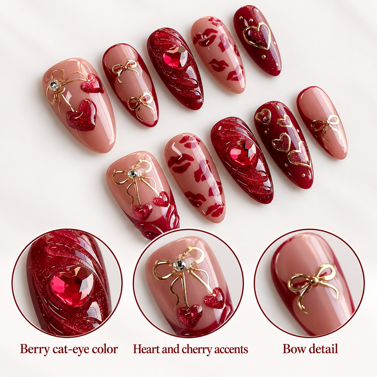 Berry Cherry Cat Eye Bow Press On Nail Set · mproduct-f698a7a183c78fea925c