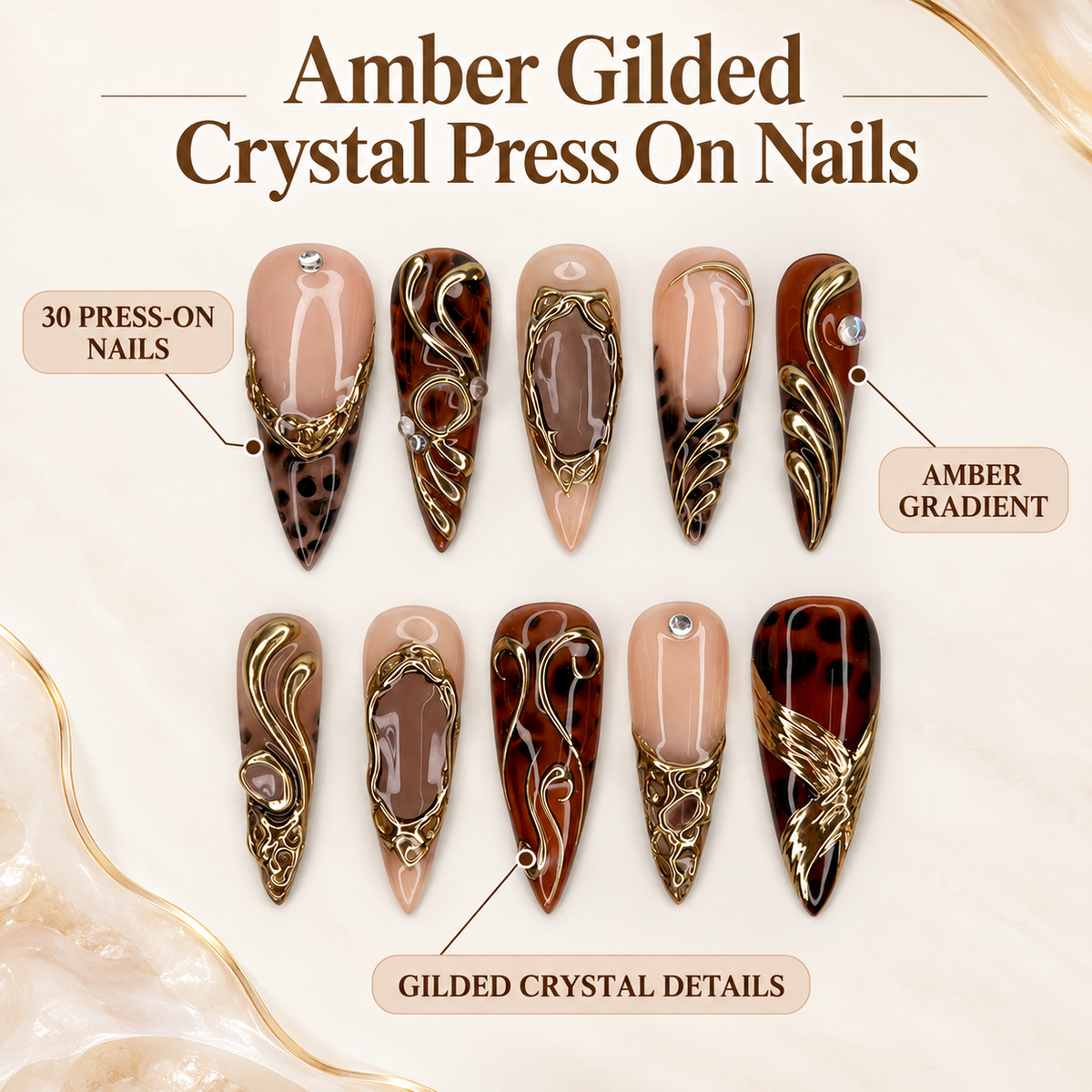 Amber Gilded Crystal Almond Press On Nail Set · mproduct-f81e8dc3b260987bd65c