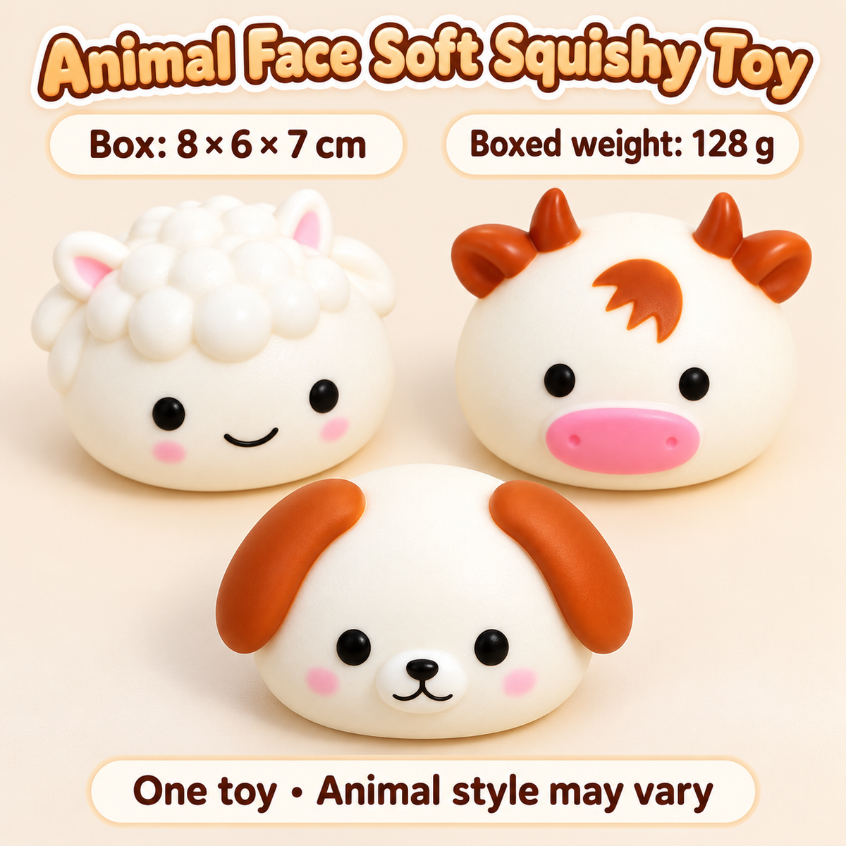 Animal Face Crunchy Squishy Toy with Rounded Dog Cow and Sheep Styles · mproduct-f855fde4a47232a15b6c
